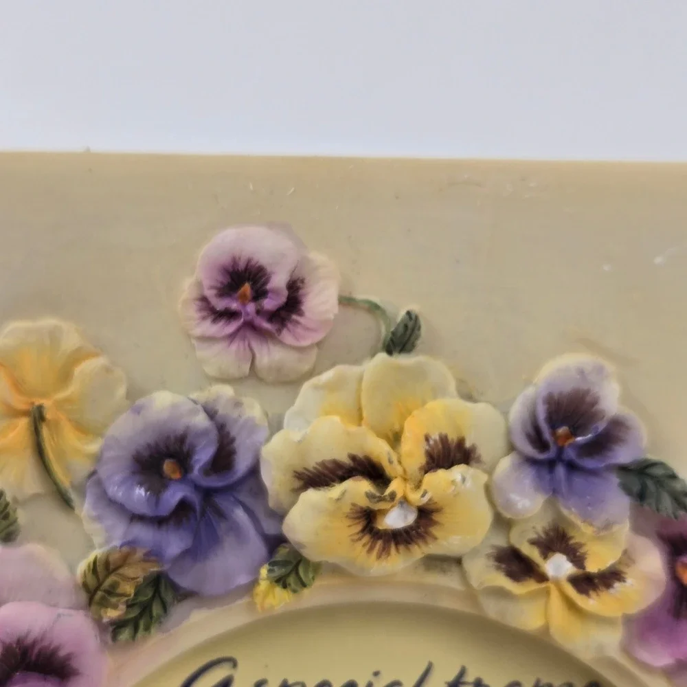 Flowers Inc Balloons Pansy Floral Picture Frame 3D Resin Purple Yellow Butterfly